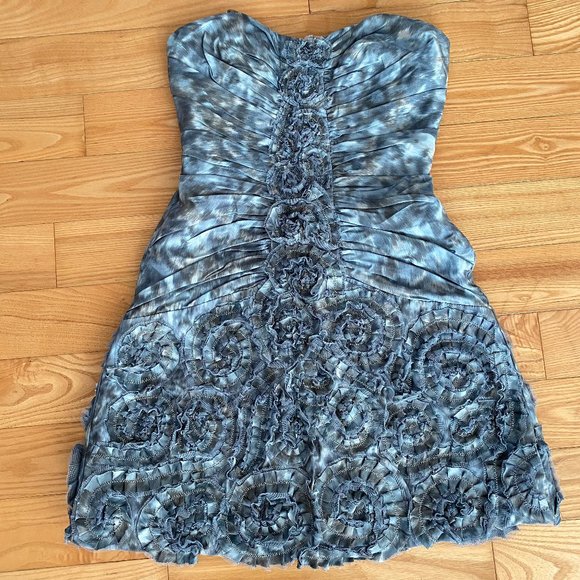 BCBGMAXAZRIA Blue Grey Silk/Rayon Strapless A-line Mini Dress NWT Size 0 - Picture 1 of 9